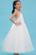 Cute Halter Empire A-line Ivory Net First Communion Dress