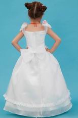 Unique Bow Straps Flowers Embellish White Organza Flower Girl Dress