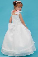 Unique Bow Straps Flowers Embellish White Organza Flower Girl Dress