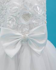Cute Spaghetti Straps Bow Appliques White Organza Flower Girl Dress