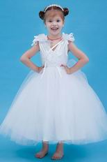 Hot Sell V-Neck Flowers Embellish Bridal Party Flower Girl Dress