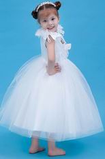 Hot Sell V-Neck Flowers Embellish Bridal Party Flower Girl Dress