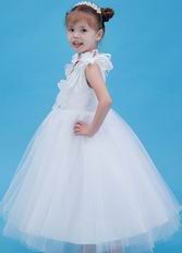 Hot Sell V-Neck Flowers Embellish Bridal Party Flower Girl Dress