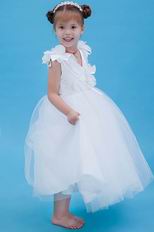 Hot Sell V-Neck Flowers Embellish Bridal Party Flower Girl Dress