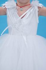 Hot Sell V-Neck Flowers Embellish Bridal Party Flower Girl Dress