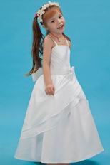 Hot Sell Spaghetti Straps Bow Ivory Taffeta Flower Girl Dress