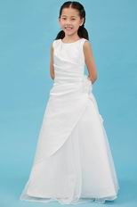 Simple Ruched Side Flower Embellish Wedding Flower Girl Dresses