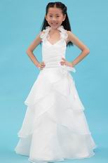 Beautiful Halter Rosette Straps Layers White Flower Girl Dresses