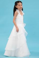 Beautiful Halter Rosette Straps Layers White Flower Girl Dresses