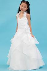 Beautiful Halter Rosette Straps Layers White Flower Girl Dresses