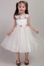 Square Tea-length Hand Made Flowers Dresses For Flower Girl