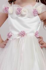 Square Tea-length Hand Made Flowers Dresses For Flower Girl