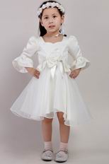 Square Long Sleeves 2014 Flower Little Girl Dress With Flower