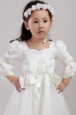Square Long Sleeves 2014 Flower Little Girl Dress With Flower
