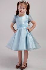 Blue A-line Scoop Knee-length Organza Bowknot Little Girl Dress