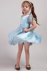 Blue A-line Scoop Knee-length Organza Bowknot Little Girl Dress