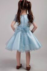 Blue A-line Scoop Knee-length Organza Bowknot Little Girl Dress