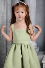 Olive Green A-line Straps Tea-length Satin Belt and Bowknot Little Girl Dress