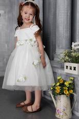 White A-line Square Tea-length Tulle Flower Girl Dress Online