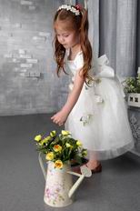 White A-line Square Tea-length Tulle Flower Girl Dress Online