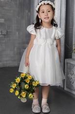 White Princess Scoop Tea-length Flower Girl Dress For Wedding Party