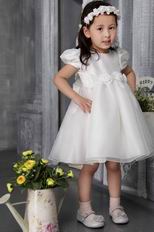 White Princess Scoop Tea-length Flower Girl Dress For Wedding Party