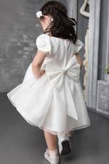 White Princess Scoop Tea-length Flower Girl Dress For Wedding Party