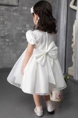 White Princess Scoop Tea-length Flower Girl Dress For Wedding Party