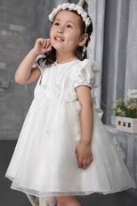 White Princess Scoop Tea-length Flower Girl Dress For Wedding Party