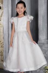 White A-line Scoop Ankel-length Organza Lace Flower Girl Dress