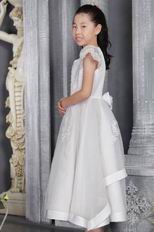White A-line Scoop Ankel-length Organza Lace Flower Girl Dress