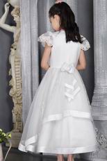 White A-line Scoop Ankel-length Organza Lace Flower Girl Dress