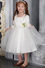 White A-line Scoop Tea-length Organza Sash Flower Girl Dress