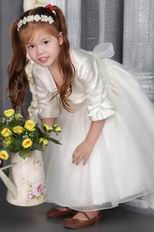 White A-line Scoop Tea-length Organza Sash Flower Girl Dress