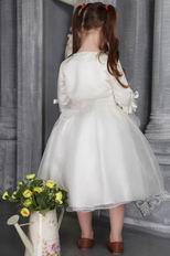 White A-line Scoop Tea-length Organza Sash Flower Girl Dress