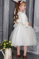 White A-line Scoop Tea-length Organza Sash Flower Girl Dress