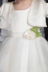 White A-line Scoop Tea-length Organza Sash Flower Girl Dress