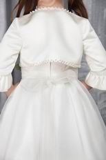 White A-line Scoop Tea-length Organza Sash Flower Girl Dress