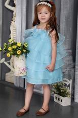 Auqa Straps Knee-length Organza Beading Flower Girl Dress