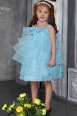 Auqa Straps Knee-length Organza Beading Flower Girl Dress