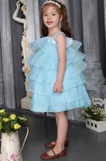 Auqa Straps Knee-length Organza Beading Flower Girl Dress