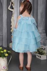 Auqa Straps Knee-length Organza Beading Flower Girl Dress