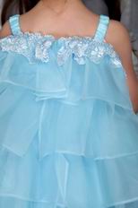 Auqa Straps Knee-length Organza Beading Flower Girl Dress