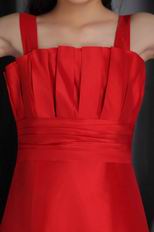 Red A-line Wide Straps Tea-length Satin Ruch Flower Girl Dress