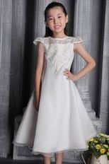 Princess Bateau Tea-length Tulle Lace Flower Girl Dress
