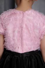 Pink and Black Column Scoop Tea-length Taffeta Ruffes Flower Girl Dress