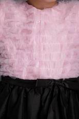Pink and Black Column Scoop Tea-length Taffeta Ruffes Flower Girl Dress