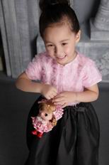 Pink and Black Column Scoop Tea-length Taffeta Ruffes Flower Girl Dress