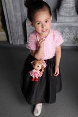 Pink and Black Column Scoop Tea-length Taffeta Ruffes Flower Girl Dress