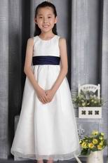 White Sheath Scoop Ankle-length Organza Bowknot Flower Girl Dress